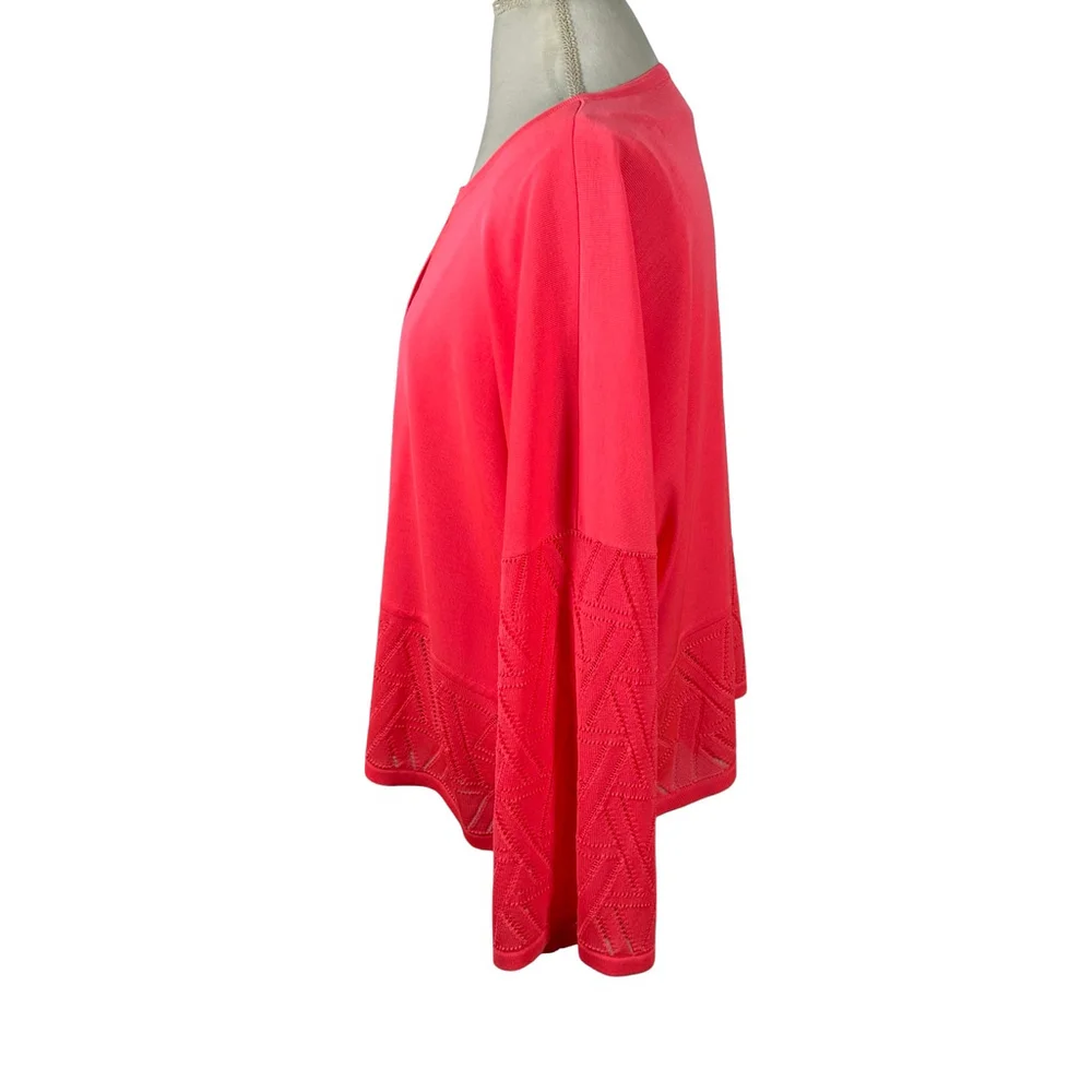 Misook Coral Pink Cardigan Diamond Cut-out Accents Boxy Artsy Chic Size XL
